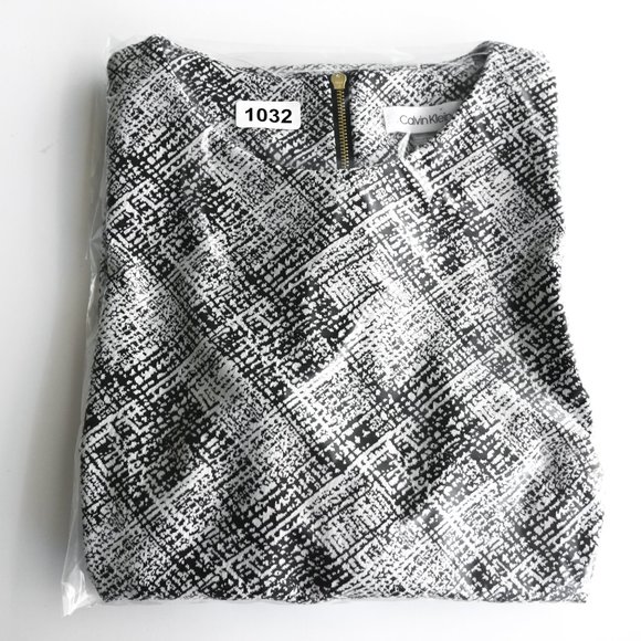 CALVIN KLEIN Black & White Abstract Print Dress - Size 10 - Picture 11 of 11